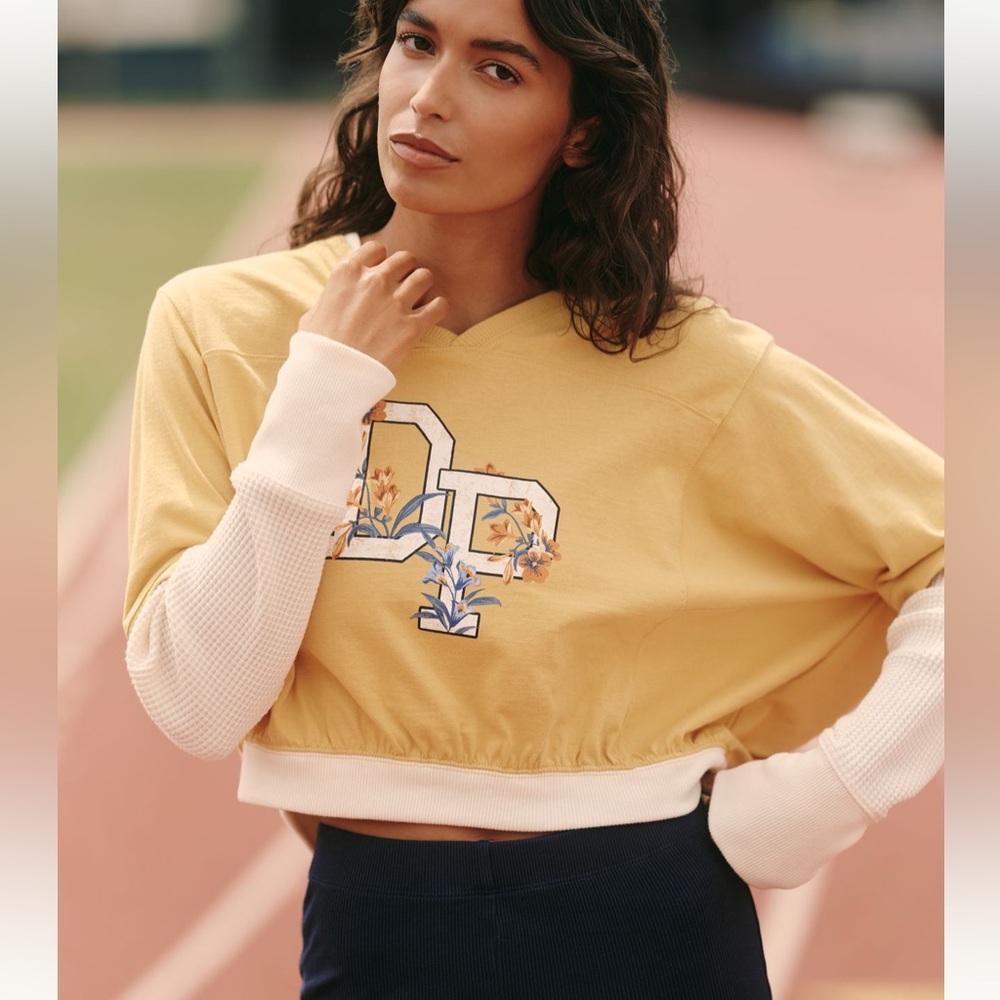 NWT : Anthropologie Women Crop Sweatshirt Floral Graphic Top Medium Varsity Tee - Picture 4 of 8